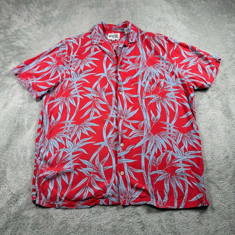 Reyn Spooner Camp Shirt Mens Medium Red Bamboo Rayon Short Sleeve Loop Collar